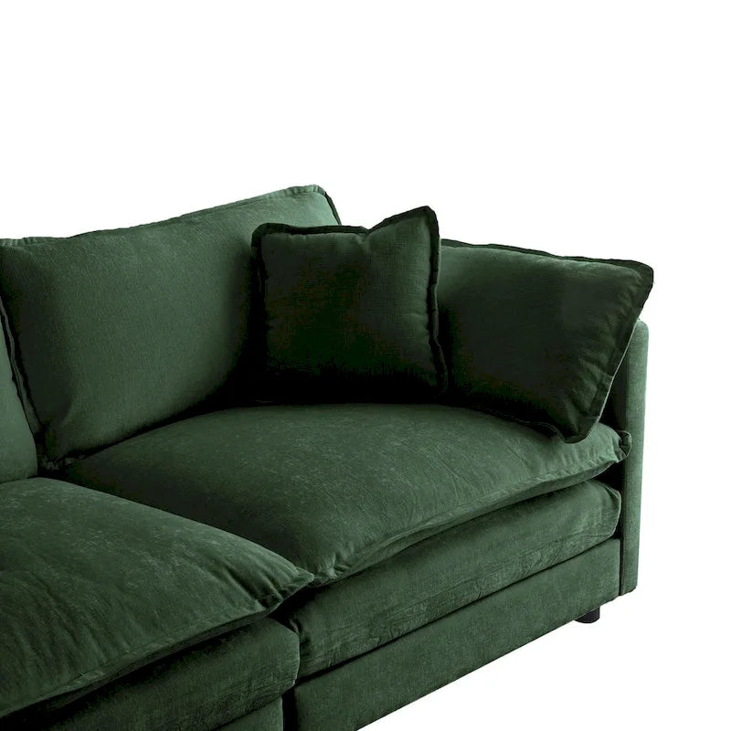 Canapé sectionnel modulable en L 5 places avec pouf, revêtement en chenille