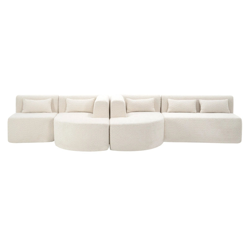 Canapé modulaire rembourré avec 2 méridiennes incurvées et 5 coussins de dossier, canapé modulable pour salon