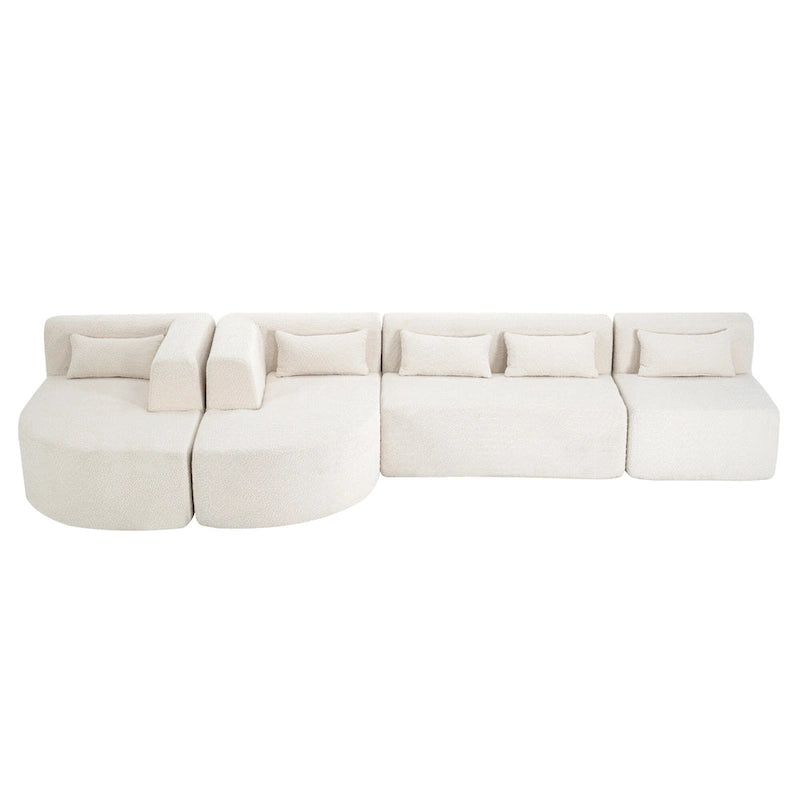 Canapé modulaire rembourré avec 2 méridiennes incurvées et 5 coussins de dossier, canapé modulable pour salon