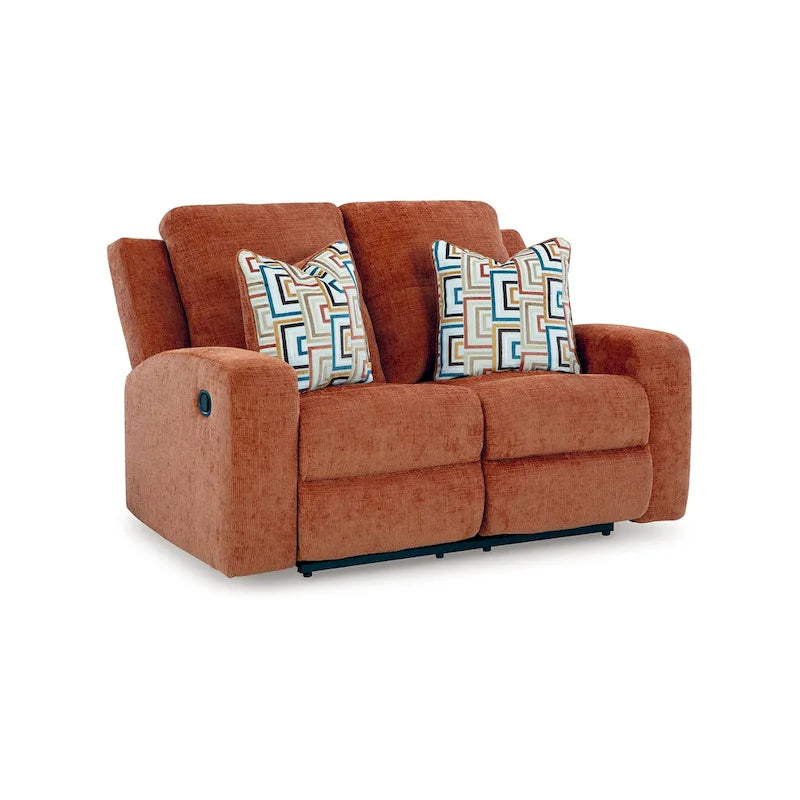 Causeuse inclinable manuelle Genna, polyester orange, 2 oreillers de 64 pouces