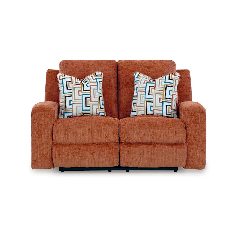 Causeuse inclinable manuelle Genna, polyester orange, 2 oreillers de 64 pouces