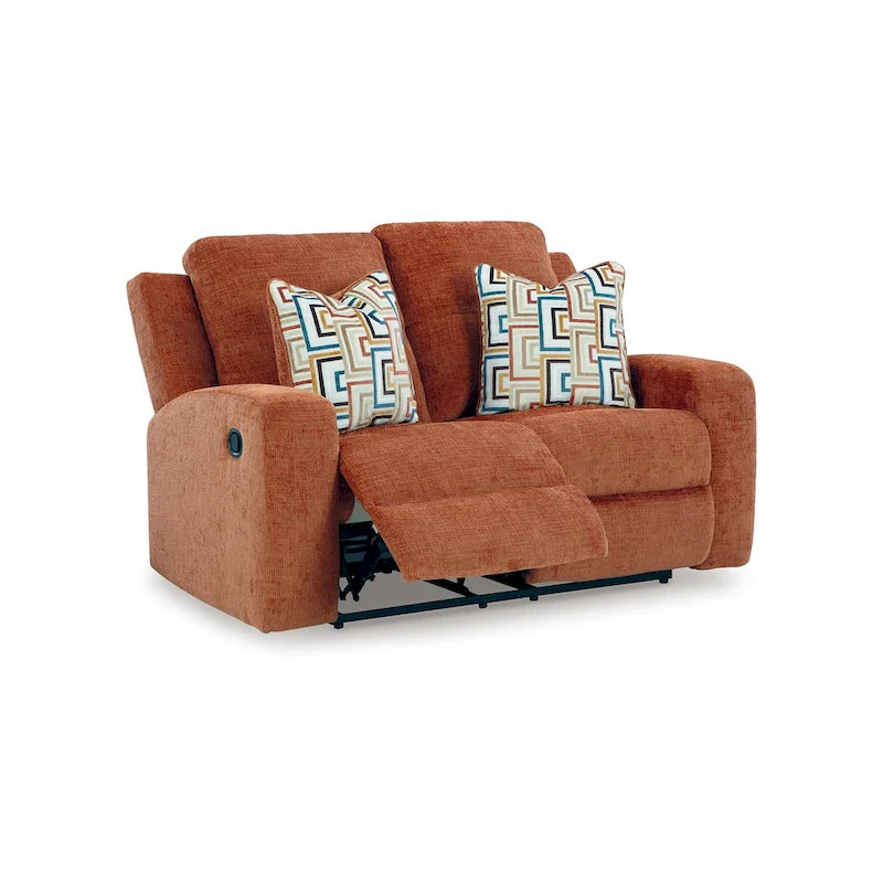 Causeuse inclinable manuelle Genna, polyester orange, 2 oreillers de 64 pouces