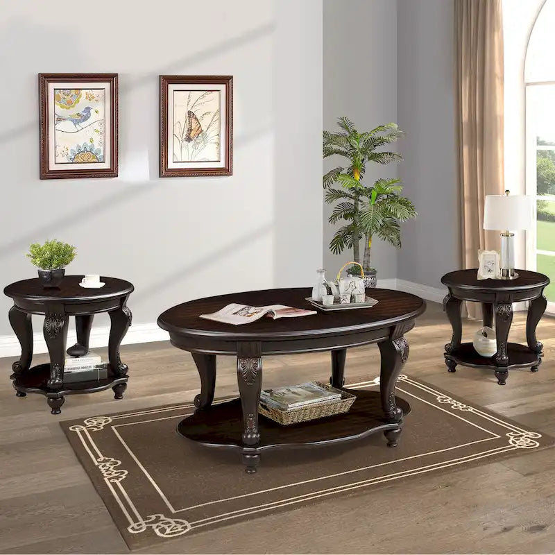 Ensemble table basse moderne Table basse et 2 tables d'appoint 3 pièces avec coins arrondis, pour salon