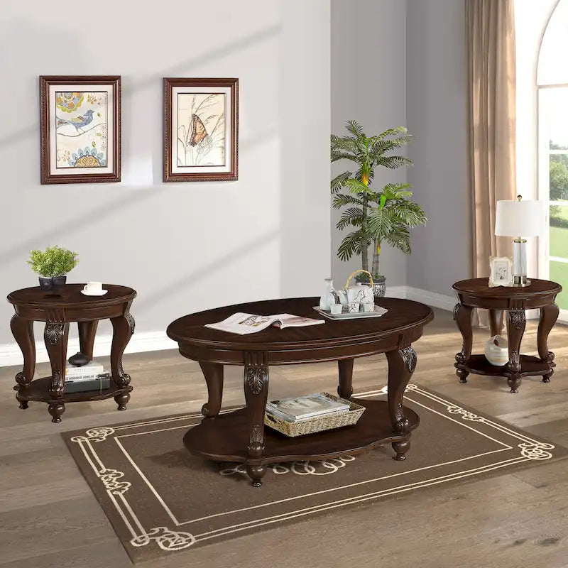 Ensemble table basse moderne Table basse et 2 tables d'appoint 3 pièces avec coins arrondis, pour salon