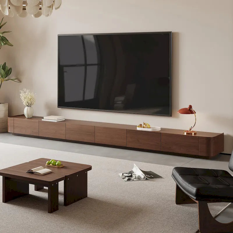 Mid-Century ModernTV Stands,4-6 Drawers, Solid Wood Brown Media Console