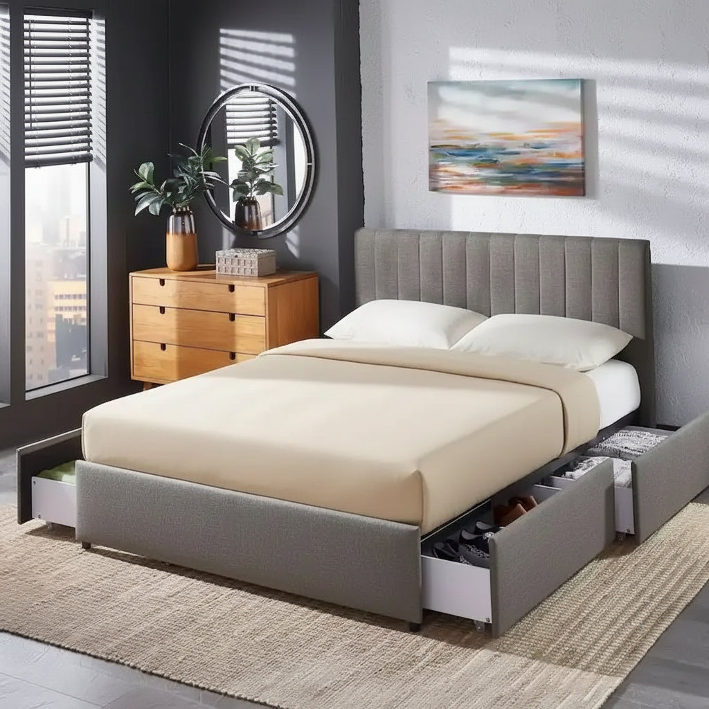 Arlert Grey Linen 4-drawer Storage Platform Bed by iNSPIRE Q Modern