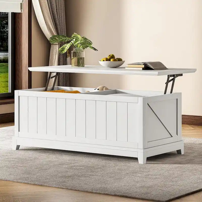 Table basse relevable 48 po Rangement et design de ferme avec clôture