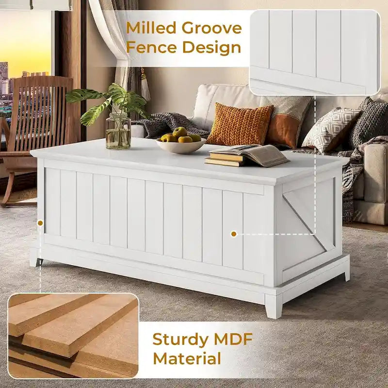 Table basse relevable 48 po Rangement et design de ferme avec clôture