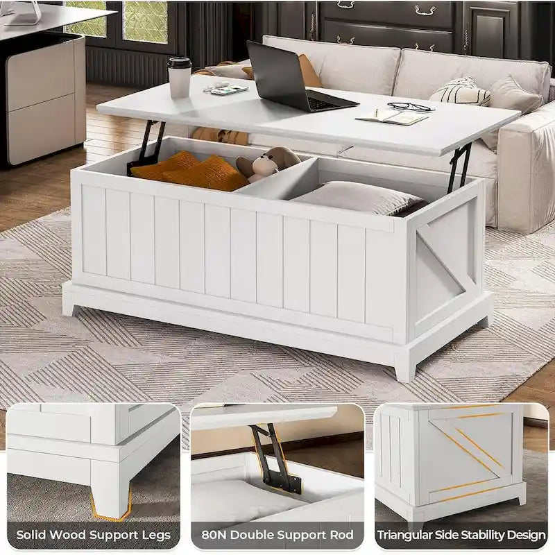 Table basse relevable 48 po Rangement et design de ferme avec clôture